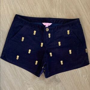 Navy Blue Shorts with Gold Pineapple Embroidery
